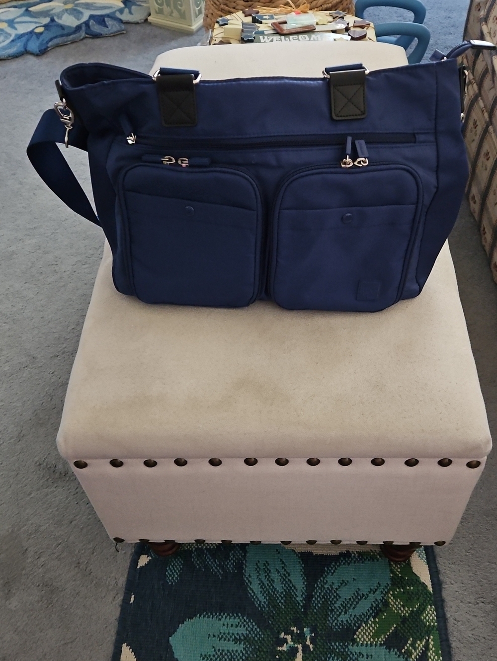 RoyalBlue NylonTote w/ Front Pockets, Shoulder Strap, Handles, Multi Compartment